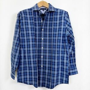 Tommy Hilfiger Men’s Blue Plaid Long Sleeve Button Shirt Size Large Slim‎ Fit